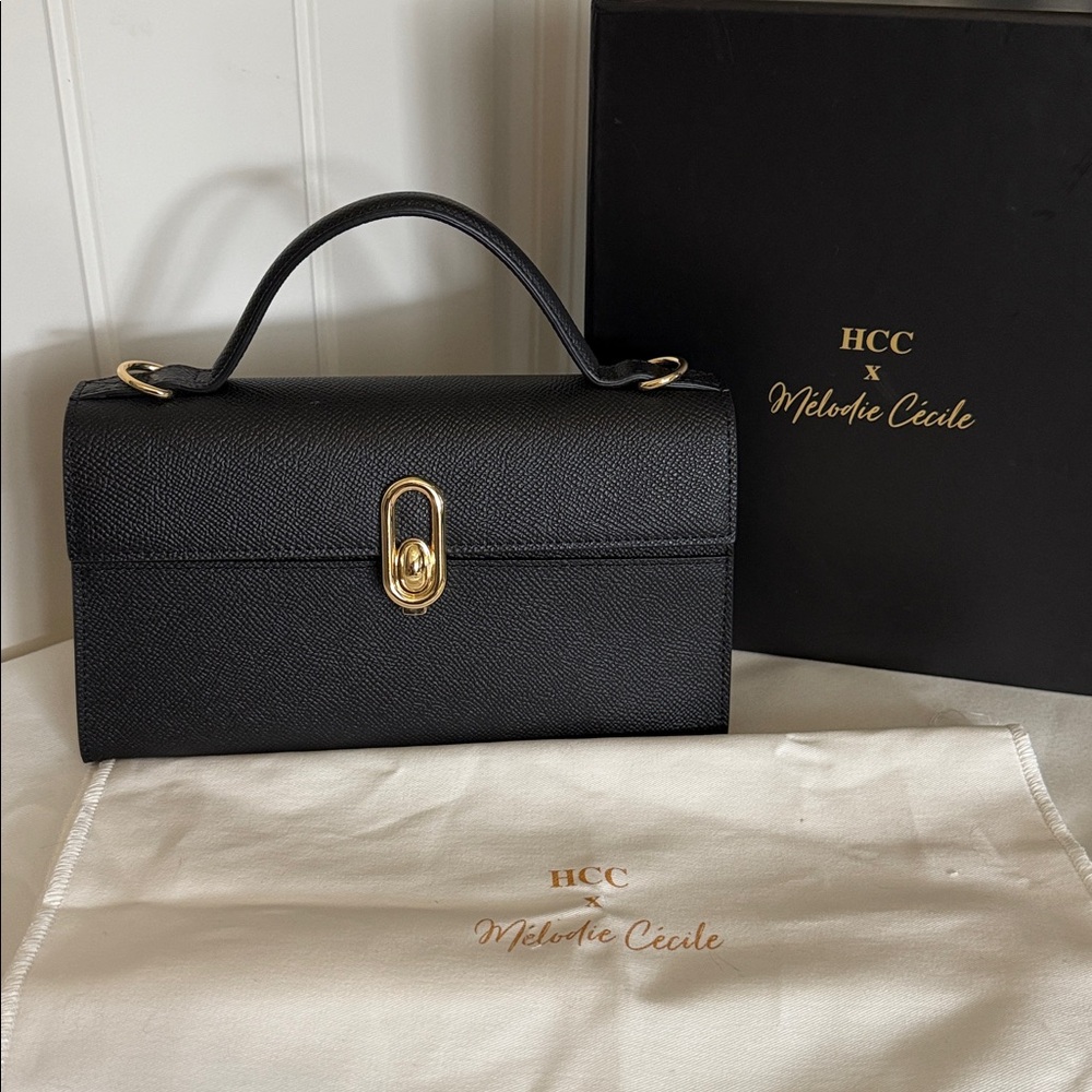HCC X Melodie Cecile Black Top Handle Shoulder Bag  Leather w/Dust Bag